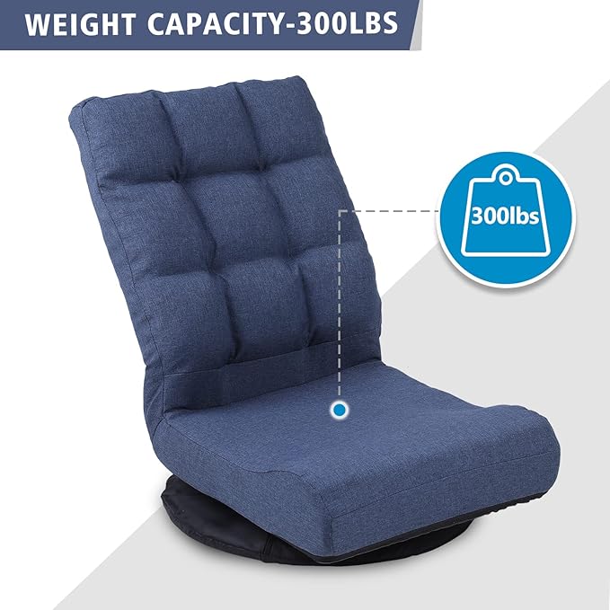 Swivel Floor Chair for Adults with Back Support Adjustable Floor Gaming Chair for TV, Reading, Playing Video Games,Floor Lounge Chair with Lumbar Support, Folding Design 8858Z(Blue)