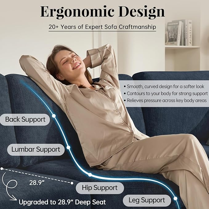 CUGOAO 159'' Modular Sectional Sofa, Oversized L-Shaped Sectional Couch, Deep Seat Chenille Cloud Couch, Removable Cover, Mordern Upholstered Couches for Living Room, Apartment, Office, Blue