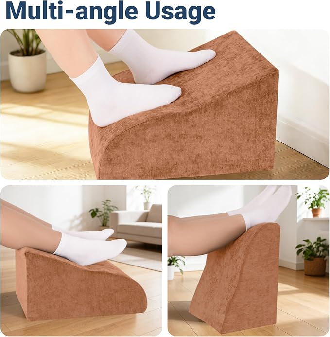 Foot Rest for Under Desk at Work, Ergonomic Under Desk Footrest with Washable Cover for Office, Home & Gaming Leg Elevation Pillow Brown