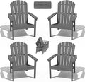 nevilywood Compact Stackable Adirondack Chairs Set of 4, 26.3" Wide HDPE Outdoor Patio Chairs - Durable, Space-Saving Design for Porch, Lawn or Garden, Grey