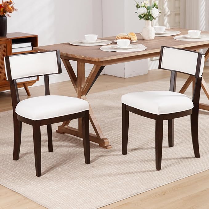 DM Furniture Farmhouse Dining Chairs Set of 4 Upholstered Linen Fabric Dining Room Chairs Mid Century Modern Kitchen Chairs Solid Wood Dinner Chair with Curved Wing Back for Dining/Living Room