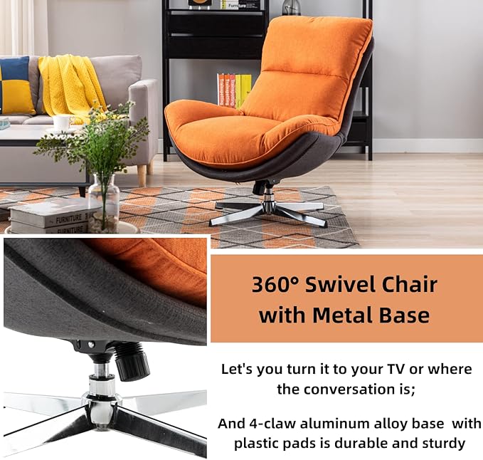 LukeAlon Linen Swivel Lounge Chairs Set of 2, Upholstered High Back Accent Chairs with Metal Base Comfy Recliner Chair Modern Single Sofa Chair for Living Room Office, Orange