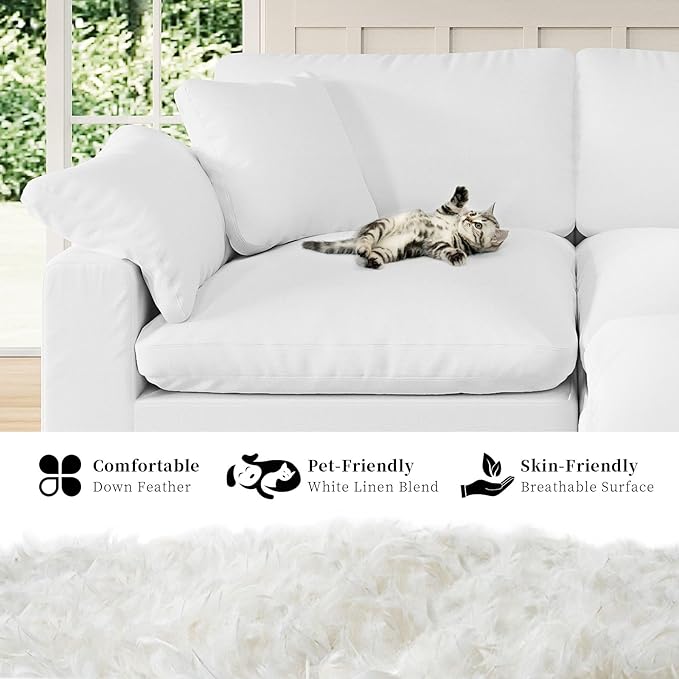 Forest aesthetics Modular Sectional Sofa Cloud Couch,78.6" Down Filled Comfy Cloud Modern Sofa,2 Seater with White Linen Couch Cushion Covers Removable Furniture for Living Room