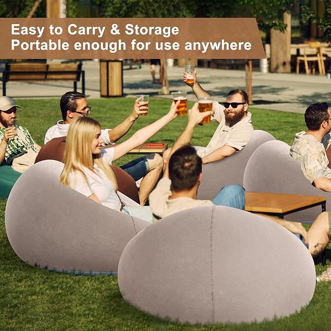 Realspring 12 Pcs Inflatable Bean Bag Chairs for Adults with Electric Air Pump, Blow up Couch Folding Portable Inflatable Couch Lazy Sofa for Outdoor Movie Nights Camping Room (Coffee)
