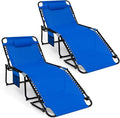 Goplus Chaise Lounge Chair Outdoor, Extra Large Folding 5-Postion Beach Bed with Detachable Pillow, Side Pocket, Adjustable Sunbathing Tanning Chair for Patio Lawn Pool Yard