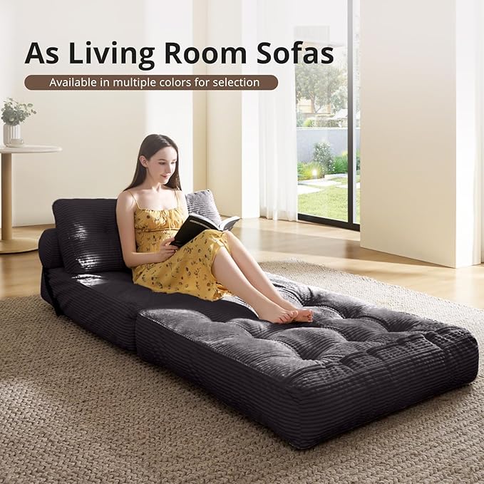 Convertible Sofa Bed & Couch Bed - Oversized Adult Sleeper Chair & Bean Bag Chair, Foldable Floor Bed with Backrest, Comfortable Lazy Sofa for Bedroom, Living Room & Dorm (Dark Gray, Single)