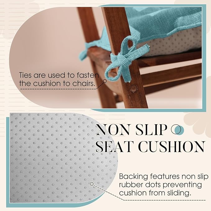 Basic Beyond Chair Cushions for Dining Chairs 4 Pack, Chair Cushion with Ties and Non Slip Backing, 15.5 x 15.5 inches Tufted Chair Pads for Dining Chairs(Aqua Blue)