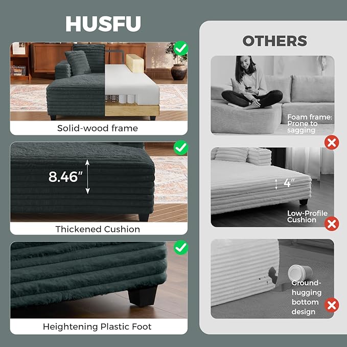 HUSFU 60'' Chaise Lounge Chair Indoor, Oversized Sleeper Sofa, Chaise Lounge Reading Chairs for w/Cup Holder and USB&Type C Port, Fluffy Plush Faux Fur Cloud Sofas Couches for Living Room, Grey Blue