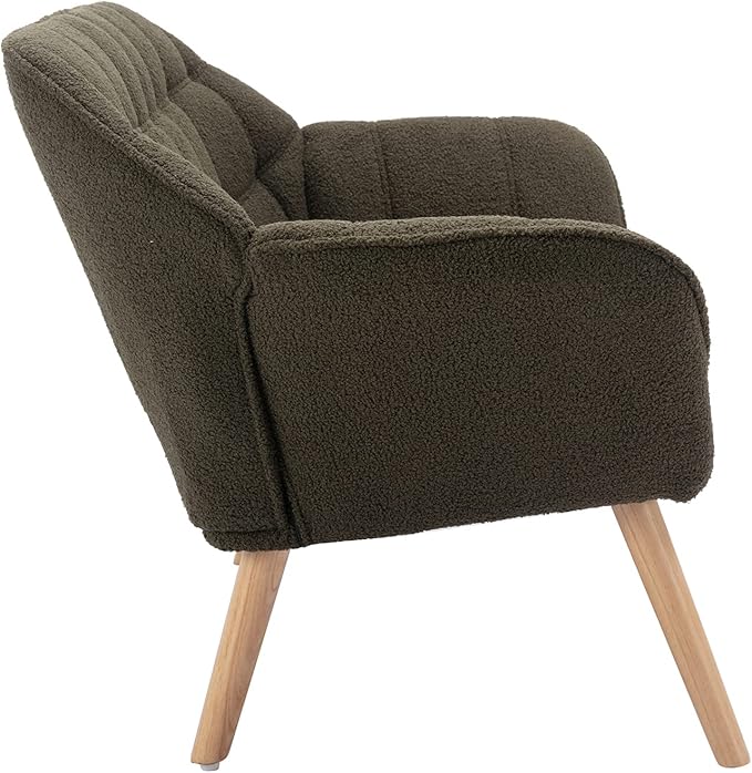 QUINJAY 48" Small Loveseat Sofa, Modern Sherpa Mini Sofa Couch 2-Seater Fluffy Love Seat with Quilting Backs and Wood Legs for Living Room, Bedroom and Small Space, Green