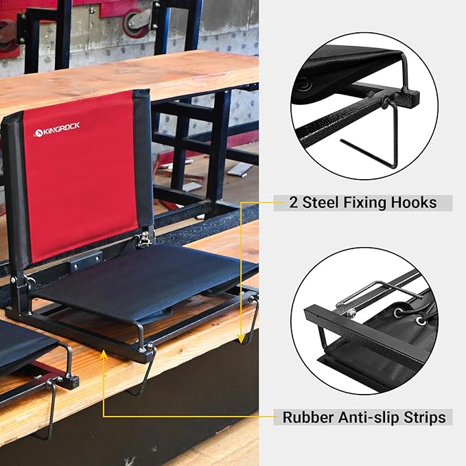 KINGROCK Stadium Chair for Bleachers with Back Support Portable Folding Bleacher Seat Cushion Padded Backrest 2 Hooks Lightweight for Sports Games Concert