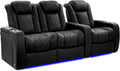 Valencia Tuscany Home Theater Seating Semi-Aniline Italian Nappa 20000 Leather Ultimate Luxury Heat & Ventilation Power Recliner Power Lumbar and Headrest (Row of 3 Loveseat Left, Onyx)