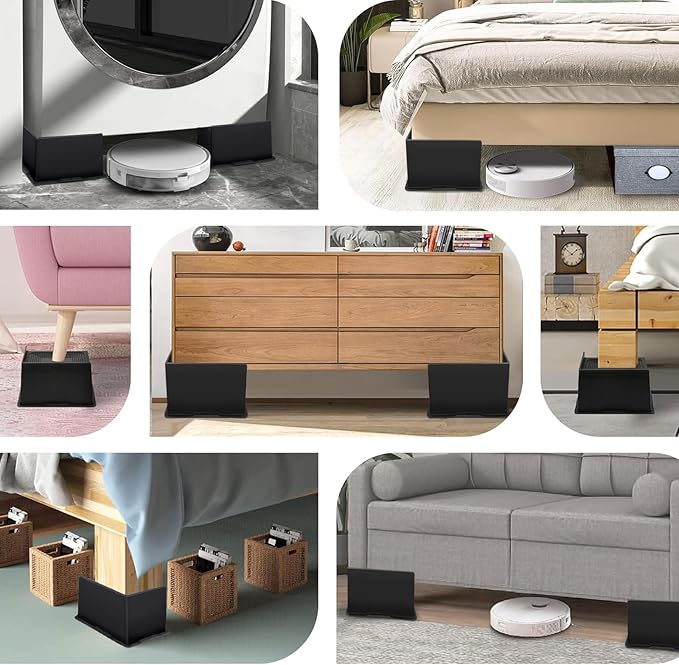 ANNKUT Bed Risers 4 Inch Heavy Duty,Oversized Couch Risers, Extra Wide Furniture Risers for Sofa Table Desk Headboard Chair Lifting,Rectangle Risering Blocks Support 6000 lbs(6 Pack Black)