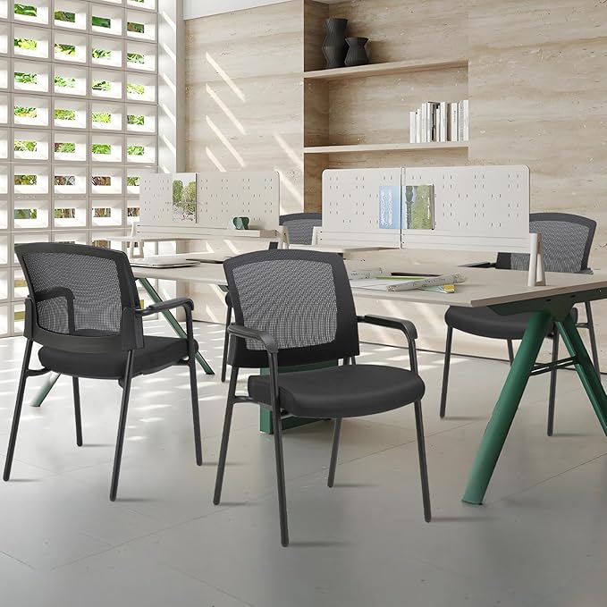CLATINA Black Stacking Chairs Stackable Waiting Room Chairs with Armrest, Mesh Office Reception Guest Chair for Home Desk Conference Lobby Church Medical Meeting Training Ergonomic, Set of 8