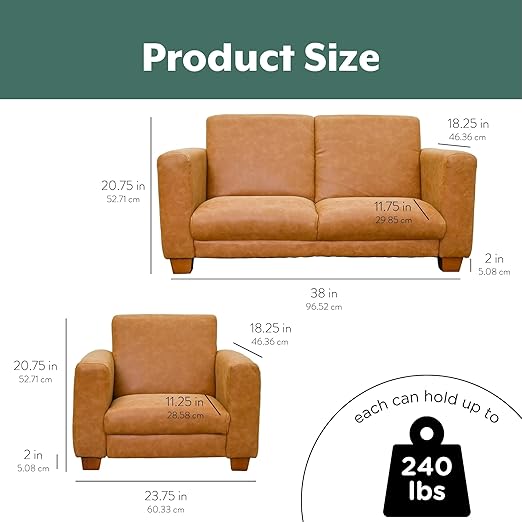 Children's Factory As We Grow Modern Flexible Seating Set, Flexible Seating for Classroom Elementary, Adjustible Kids Couch for Playrooms and Daycares, Faux Distressed Leather Brown