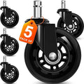 FreekyFit Office Chair Wheels for Casters Replacement - 3" Rubber Wheels for Computer Gaming Desk Caster Smooth & Safe Rolling for All Floors Including Hardwood and Carpet - Set of 5 - Black