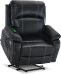 MCombo Small-Wide Power Lift Recliner Chair with Massage and Heat for Petite Elderly People, 3 Positions, 2 Side Pockets, USB Ports, Faux Leather R7410 (Black, Small-Wide)