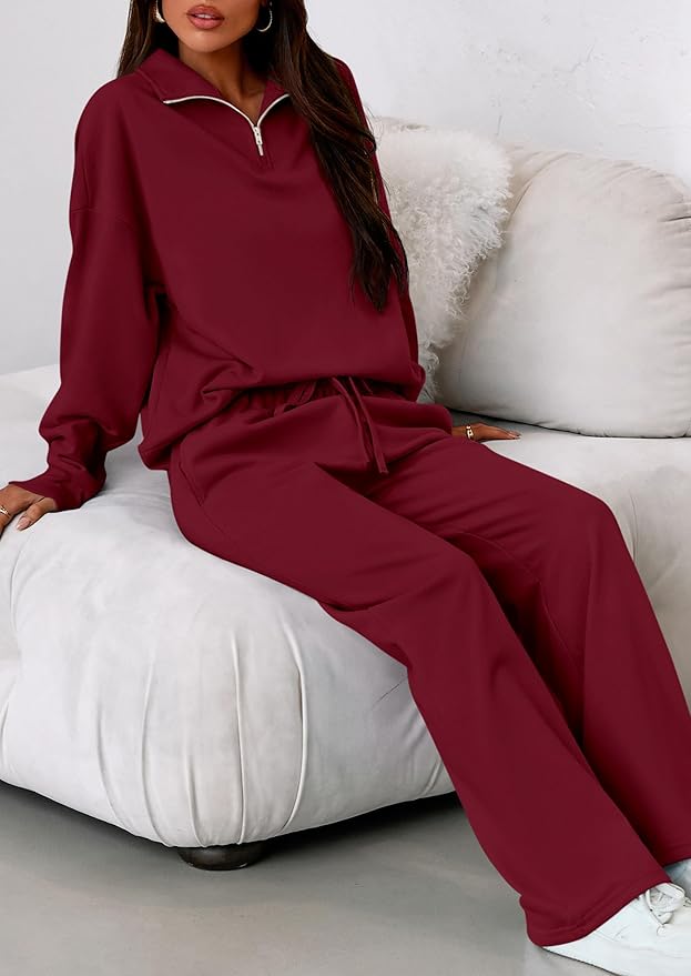 PRETTYGARDEN Womens Casual Two Piece Sets Fall 2026 Outfits Quarter Zip Sweatshirts Straight Leg Pants Sweatsuits Tracksuit