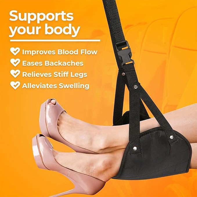 Portable Airplanes Foot Rest Hammock Adjustable Travel for Long Flight Comfort Relief