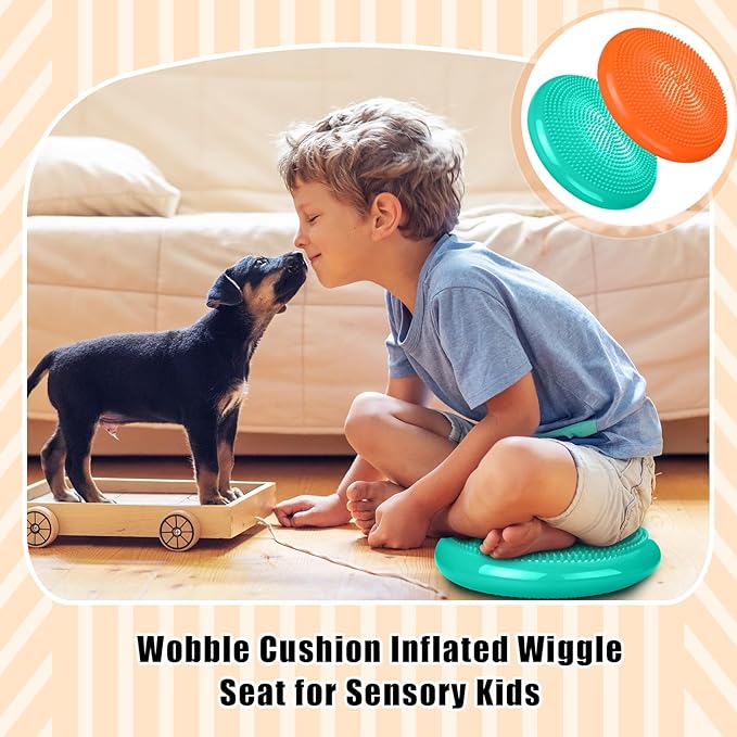 Silipull 2 Pcs Wiggle Seat Inflated Wobble Cushion Flexible Balance Disc with Air Pump for Core Stability Strengthening Improving Posture Physical Exercise