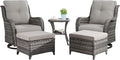 Rilyson Wicker Patio Furniture Set - 5 Piece Rattan Outdoor Sectional Conversation Sets with 2 Swivel Rocking Chairs,2 Ottomans and 1 Side Table for Porch Deck Garden(Mixed Grey/Grey)