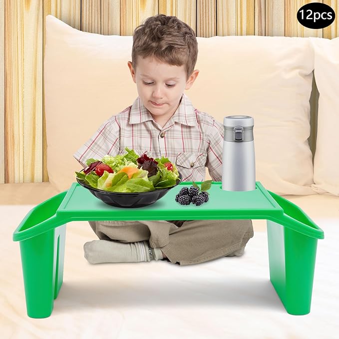 Set of 12 Kids Lap Desk Tray, Portable Activity Table, Drawing, Stackable, Classroom, Portable, Plastic,19.69" L x 9.84" W x 7.09" H, Green