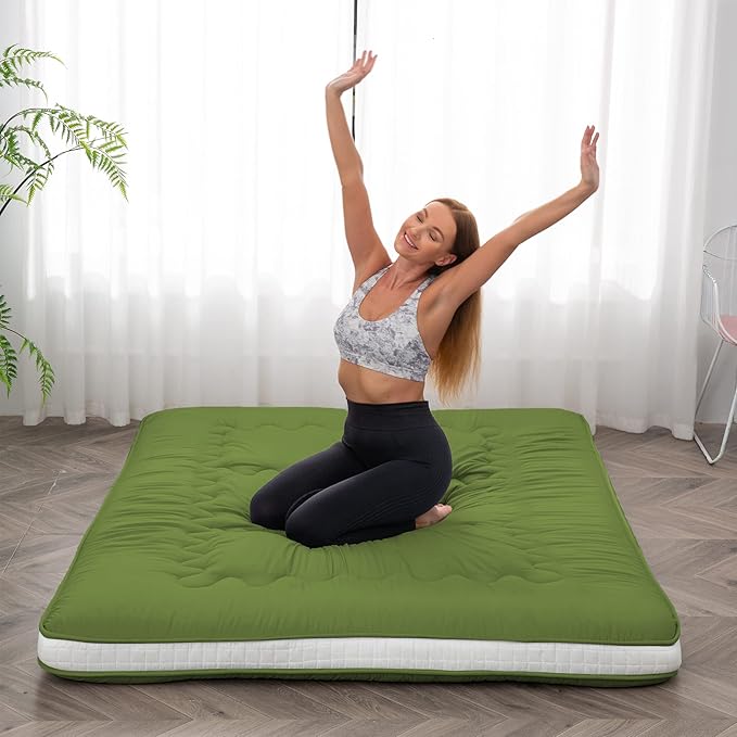 Dr.Futon Japanese Floor Futon Mattress Extra Thick Folding Roll Up Bed Topper Mat for Guest,Lounger and Tavel