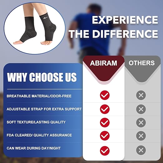 ABIRAM Ankle Brace for Women & Men, Compression Sleeve with Wrap, Foot Support Sleeve, Ankle Support for Sprained Ankle, Plantar Fasciitis Relief Socks, Achilles Tendonitis, Sports, M