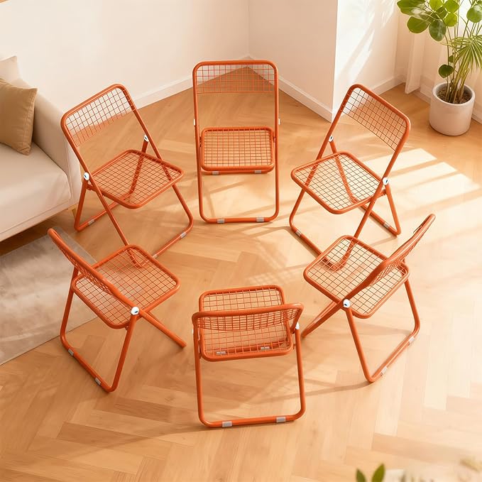 6 Pack Folding Chair,Orange Color,Single Piece,Foldable Space - Saving Design for Indoor/Outdoor Use