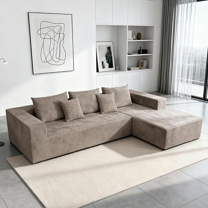 Sytopia 109" L-Shaped Cloud Couch, Boneless Modular Sectional Sofa with Deep Seat for Living Room Bedroom, Modern Floor Couch Chenille, Comfy Sleeper Futon Sofa Bed 40D Foam Furniture, Left Facing