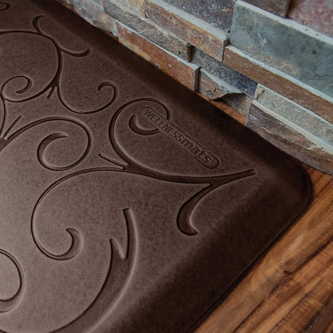 WellnessMats Anti-Fatigue Bella Motif Mat, 72 Inch by 24 Inch, Antique Dark