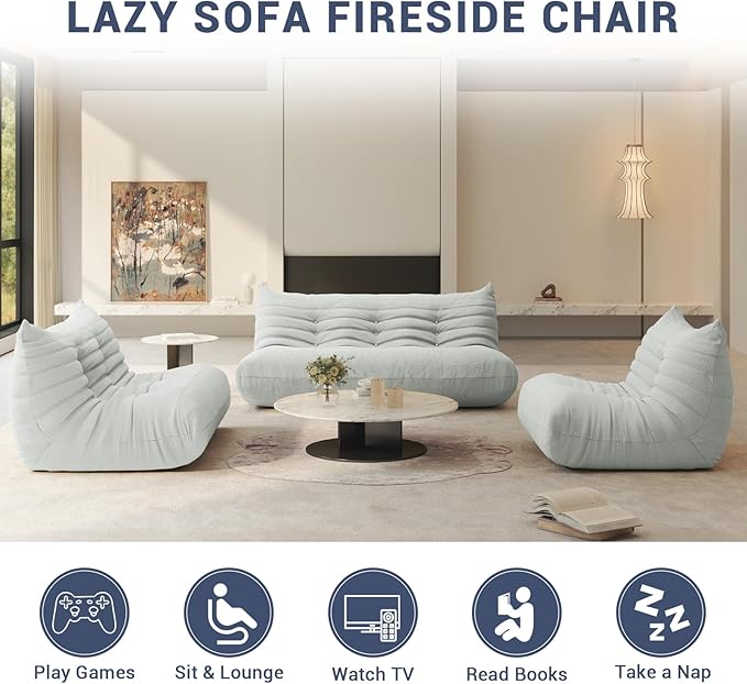 Fireside Chair Corner Bean Bag Chair for Adults, Modern Corduroy Fabric Caterpillar Sofa Couch, Lazy Floor Sofa Armless Foam Couch Lounger Tatami Recliner for Living Room Bedroom Dorm Office