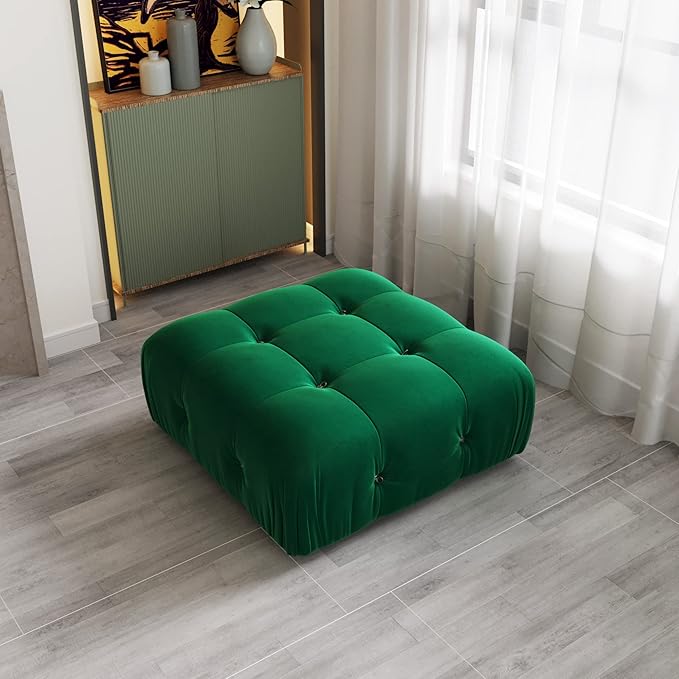 JACH Modern Ottoman Module for Living Room, Minimalist Comfy Breathable Footstool, Velvet Ottoman for Living Room Apartment (Green)
