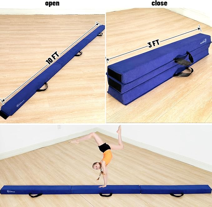 MARFULA 6 FT / 8 FT / 9 FT Folding Gymnastics Beam Foam Balance Floor Beam - Extra Firm - Suede Cover - Anti Slip Bottom with Carry Bag for Kids/Adults Home Use