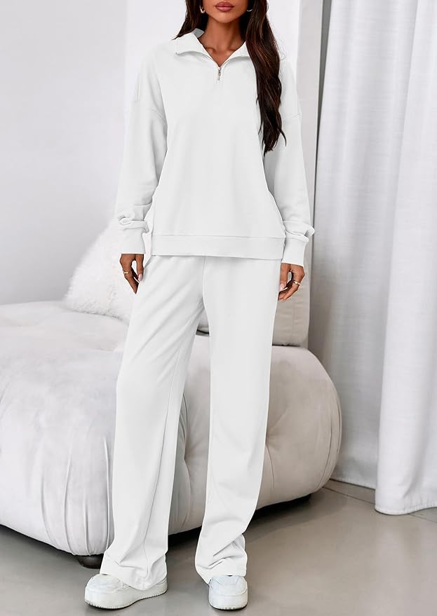 PRETTYGARDEN Womens Casual Two Piece Sets Fall 2026 Outfits Quarter Zip Sweatshirts Straight Leg Pants Sweatsuits Tracksuit