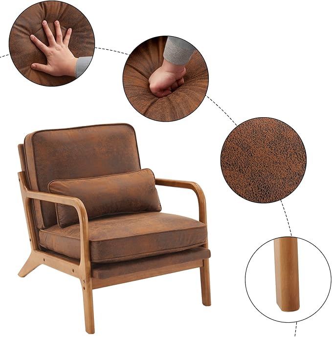 Bonnlo Microfiber Rustic Accent Chairs Set of 2, Upholstered Mid Century Modern Lounge Chairs Reading Chairs Side Sitting Chair Solid Wood Farmhouse Armchairs for Living Room, Bedroom, Guest Room