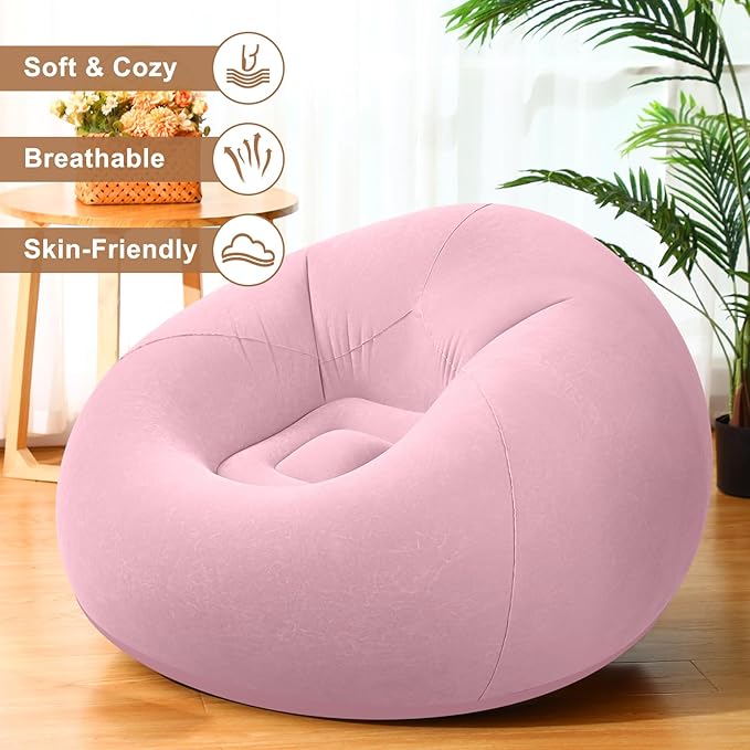 Realspring 12 Pcs Inflatable Bean Bag Chairs for Adults with Electric Air Pump, Blow up Couch Folding Portable Inflatable Couch Lazy Sofa for Outdoor Movie Nights Camping Room (Pink)