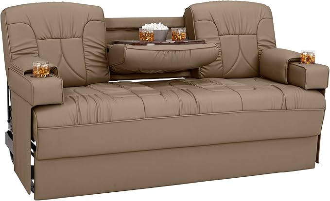 Qualitex De Leon Console SL RV Sofa Bed, 74" Wide, Ulitmate Leather, Light Sand