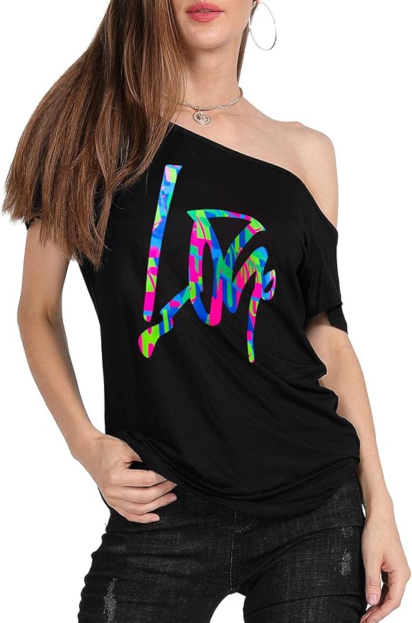 MAGICMK Women’s Short Lips Print Causal Off The Shoulder Plus Size T-Shirt Tops
