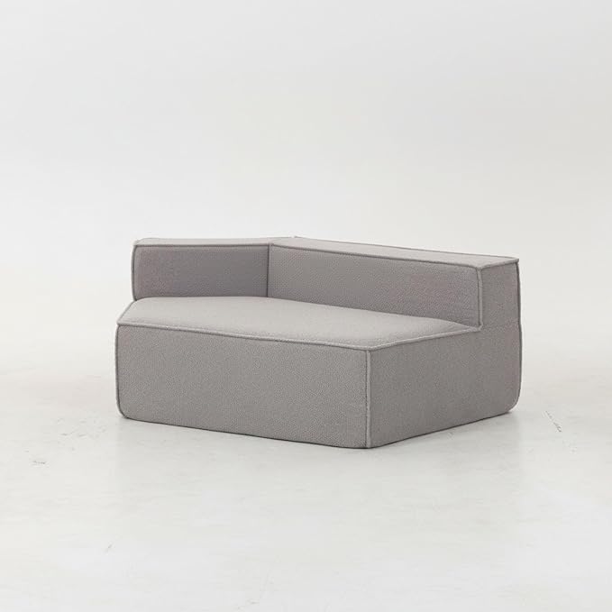 EPOFIT 1-Seater Teddy Fleece Modular Sofa Chair, Low-Profile Floor Seat with Wide Cushion and All-Foam Support, Left-Facing Design, Compressed Packaging – Grey
