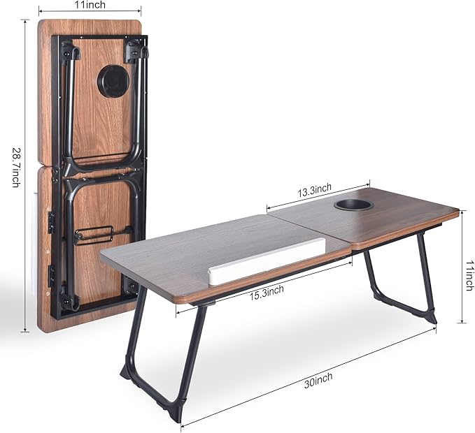 28.6" Foldable & Adjustable Laptop Bed Tray Table - Extra Large Portable Lap Desk with Phone Holder & Cup Holder, Lightweight & Sturdy for Working, Eating, Reading, Writing in Bed, Couch, Floor