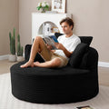 53"W Oversized Round Chaise Longue Chair Indoor,Corduroy Fluffy Comfy Cloud Chair,Circle Bean Bag Sofa with Foam Filling & Pillows,Boneless Reading Cozy Sofa Chairs for Living Room,Bedroom,Black