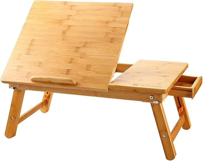 Laptop Desk Nnewvante Bamboo Bed Tray Adjustable Foldable Desk Bed Serving w' Tilting Drawer