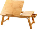 Laptop Desk Nnewvante Bamboo Bed Tray Adjustable Foldable Desk Bed Serving w' Tilting Drawer