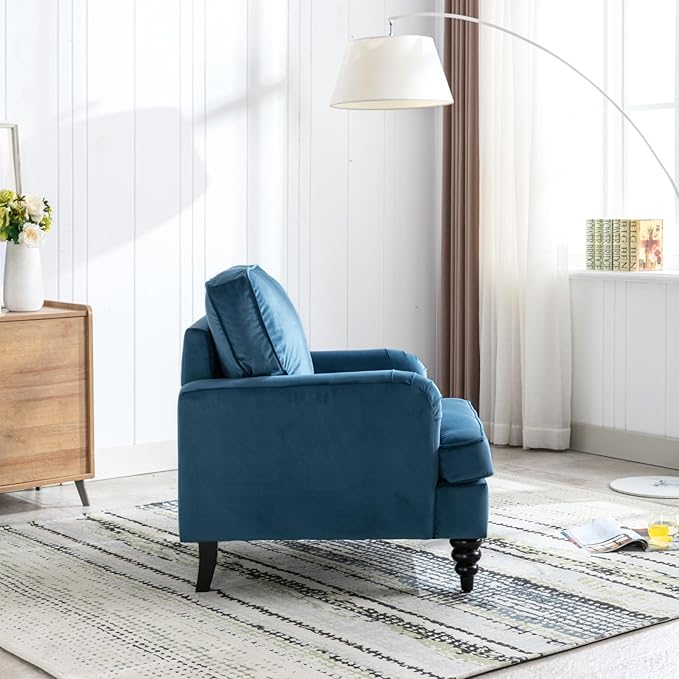 chairus Mid Century Modern Velvet Accent Chair, Vintage Club Armchair with Firm Supportive Seat & Soft Backrest, Comfy Single Sofa Reading Chair for Living Room Bedroom Apartment, Blue