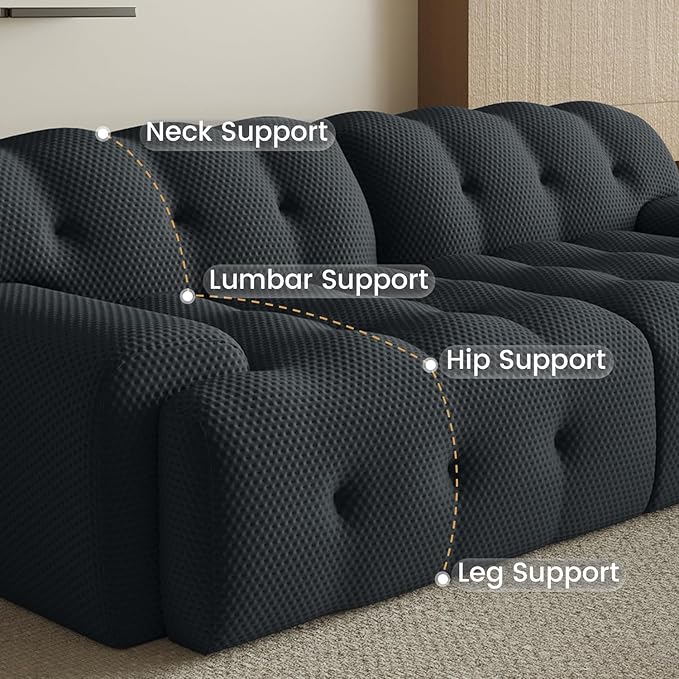 86.6inch Modular Sectional Couch,Oversized Loveseat Sofa, 3D Mesh Fabric Comfy Cloud Sofa Couches, Curved Couch for Living Room, Office, Apartment,No Assembly Required (Black, 86.6")