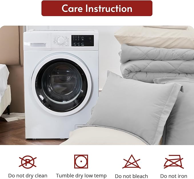 MUXHOMO 5 Pieces Twin XL Comforter Set, Reversible Bed in a Bag Twin XL Size, All Season Bedding Set with Comforter, Flat Sheet, Fitted Sheet, Pillowcases & Shams, Light Grey & Beige