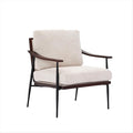 Furrnook Modern Accent Chair, Mid Century Modern Accent Chairs, Linen Fabric Arm Chair with Wood Armrests, Upholstered Leisure Chair for Living Room, Bedroom, Reception Room, White