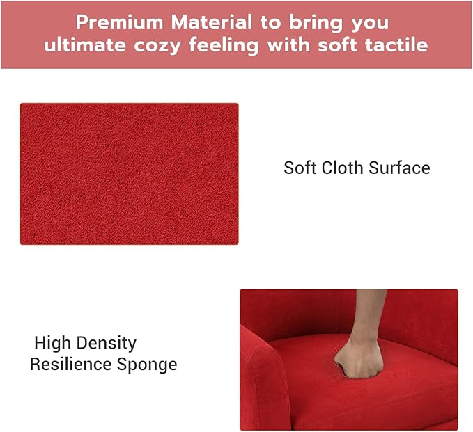 INZOY Modern Accent Chair with Ottoman, Upholstered Barrel Reading Chair with Foot Rest, Comfy Fabric Armchairs for Living Room Bedroom Small Spaces, Easy to Assemble (Red)