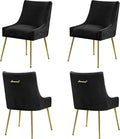 WUTUTUEE Velvet Dining Chairs Set of 4 Gold Legs,Upholstered Velvet Accent Chairs, Pleated Back Design & Gold Pull Handle, Mid Century Modern Chairs for Dining/Kitchen/Living Room,Black