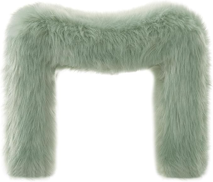 Vanity Stool Chair Small Footstool Ottoman Faux Fur Seating Backless Modern Foot Rest Ottoman Furry for Makeup Room Living Room Bedroom Entryway,Green (Single 1)